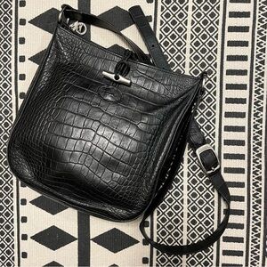 Longchamp Roseau Croco Reed crossbody bag Leather Black 0739780 Croc Embossed